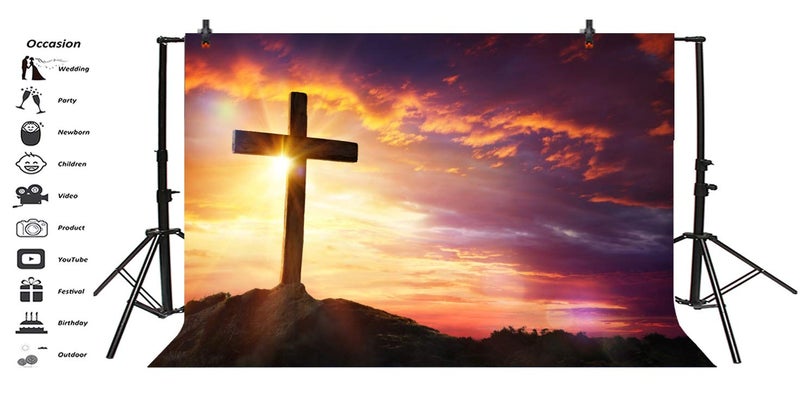 LFEEY Jesus Christ Cross Backdrop for Photography LFEEY 10x8ft Mountain Sunset Sepulcher Lord Pray Photography Background Christmas Easter Birth of Jesus Backdrop Crucifixion Religious Photo Studio Props - Image 3
